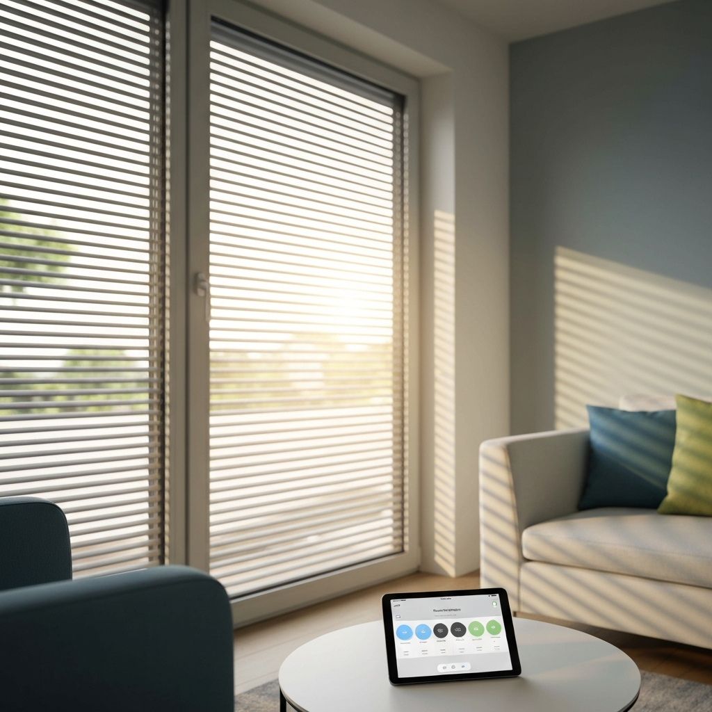 Moderner elektrischer Rollladen mit App-Steuerung und Smarthome-Integration